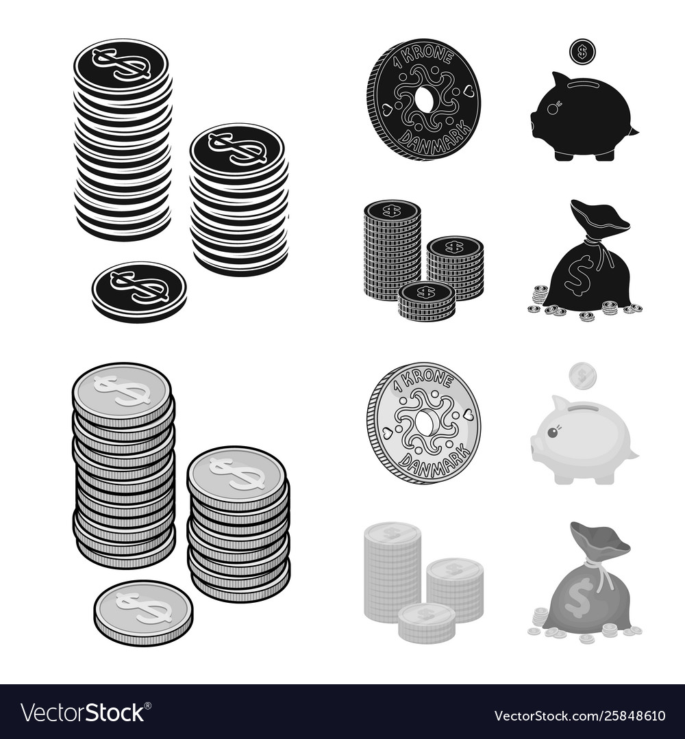 Isolated object coin and treasure sign set