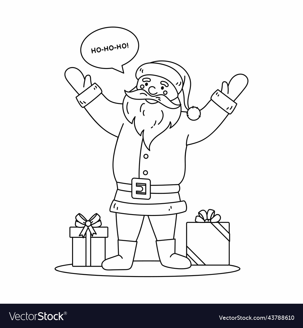 Presents and cartoon funny santa waving hand Vector Image