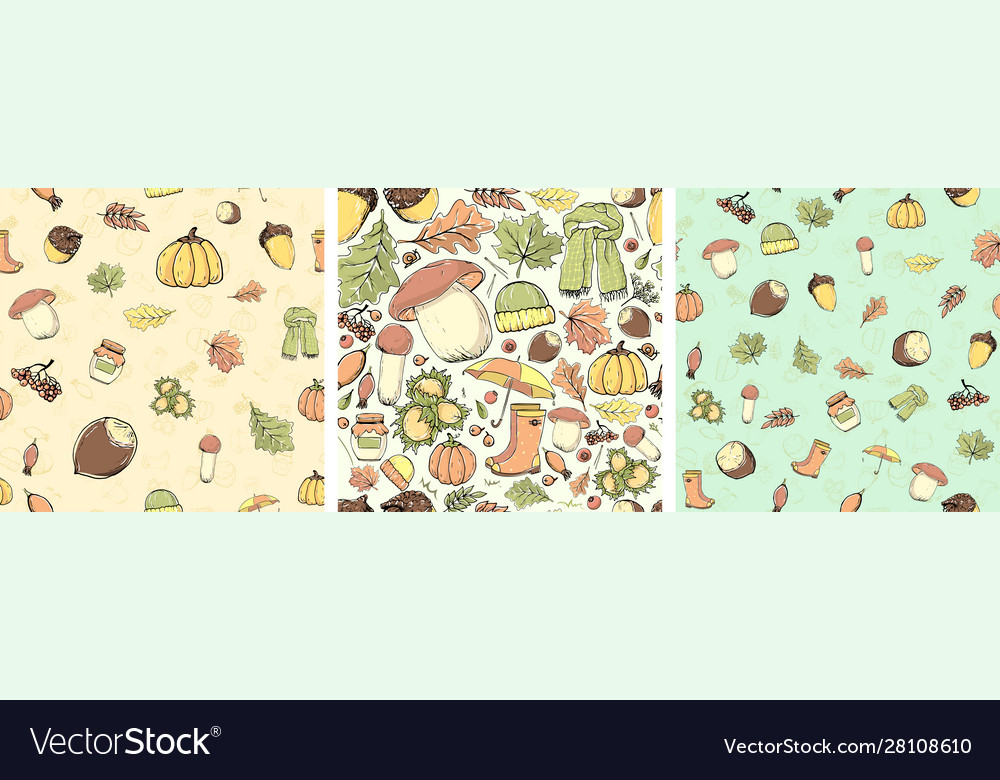 Seamless pattern with autumn objects multicolored Vector Image