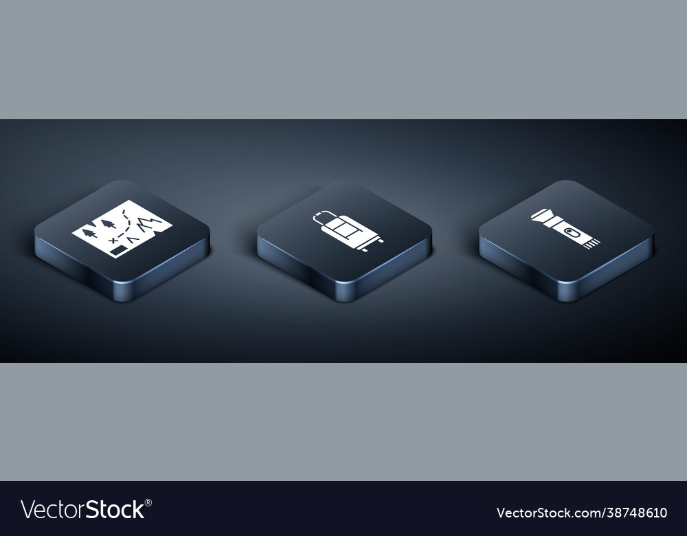 Set isometric folded map with location flashlight Vector Image Set isometric folded map with location flashlight