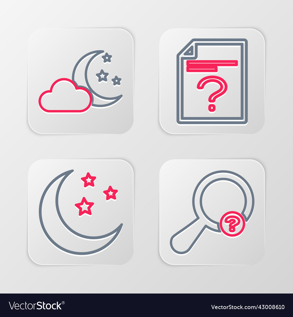 Set line unknown search moon and stars document vector image Set line unknown search moon and stars document
