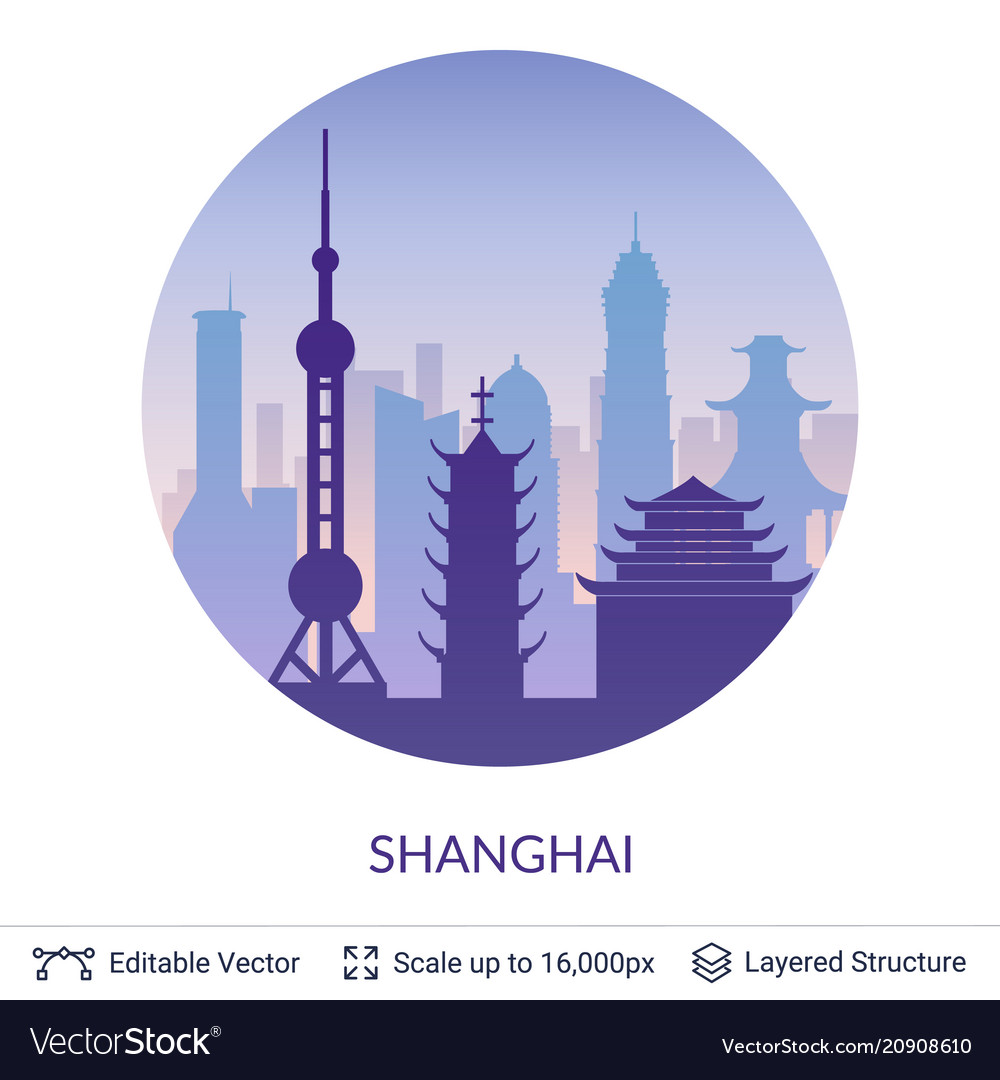 Shanghai famous city scape vector image Shanghai famous city scape