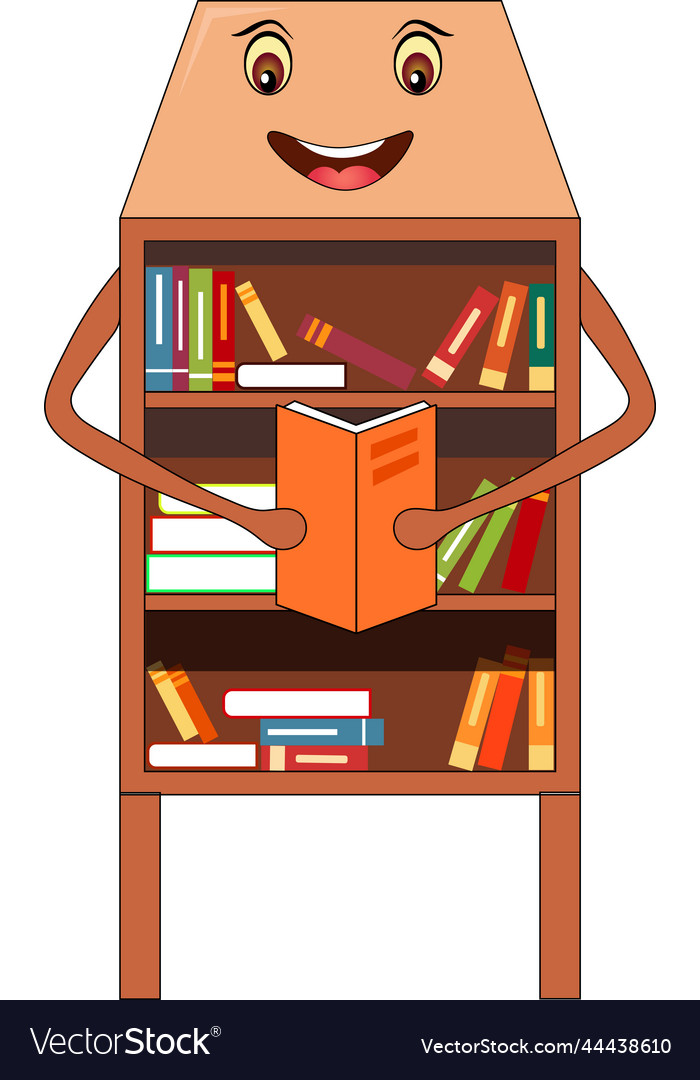 Smiling book shelf cartoon Royalty Free Vector Image