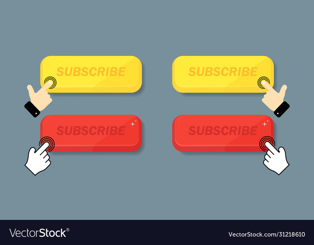 Subscribe call button and hand cursor red vector image Subscribe call button and hand cursor red