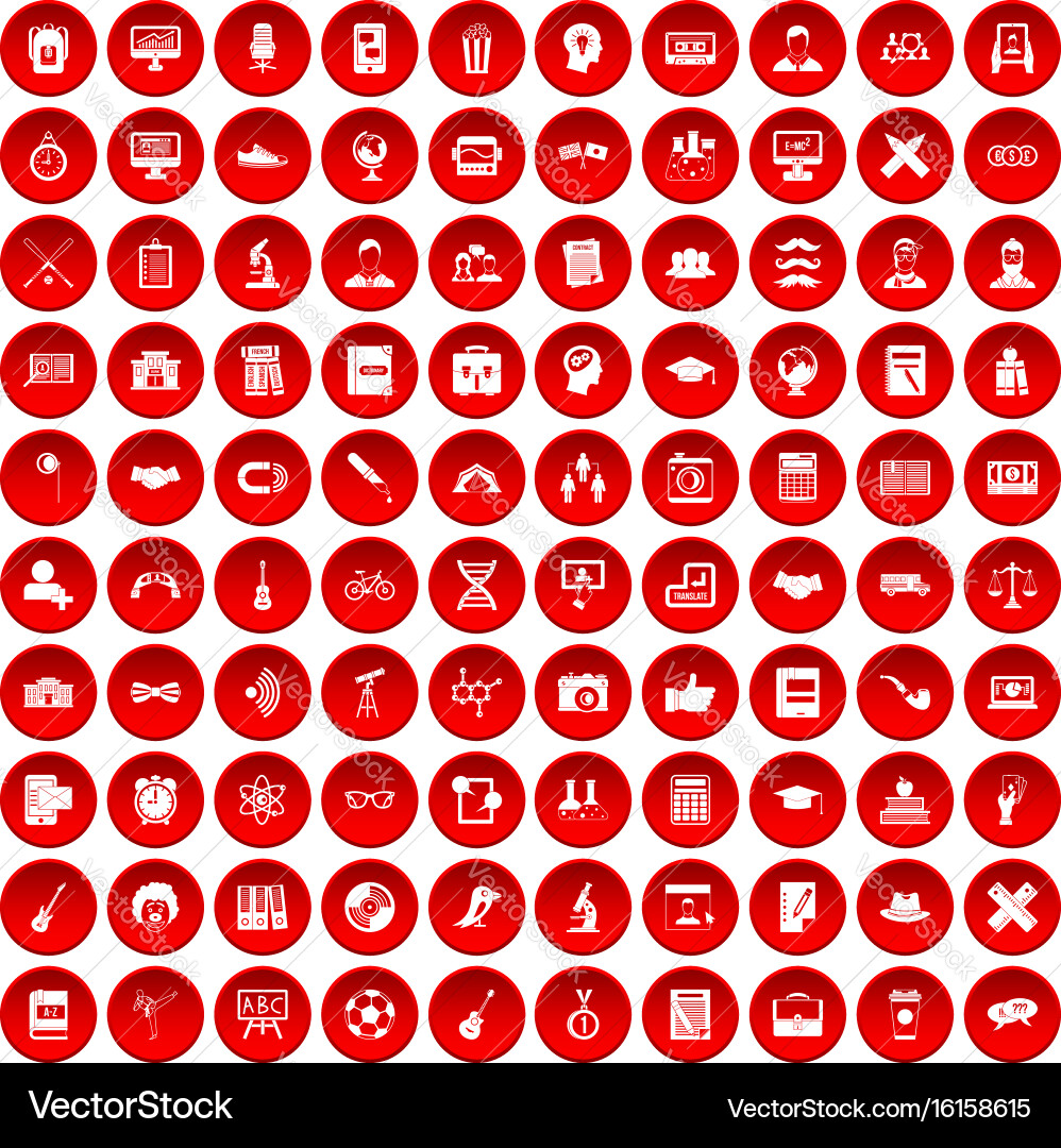 100 student icons set red Royalty Free Vector Image