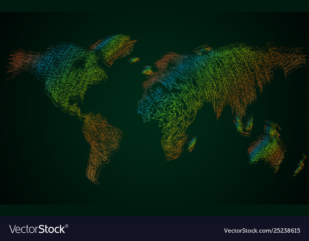 Abstract colorful polygonal world map with dots