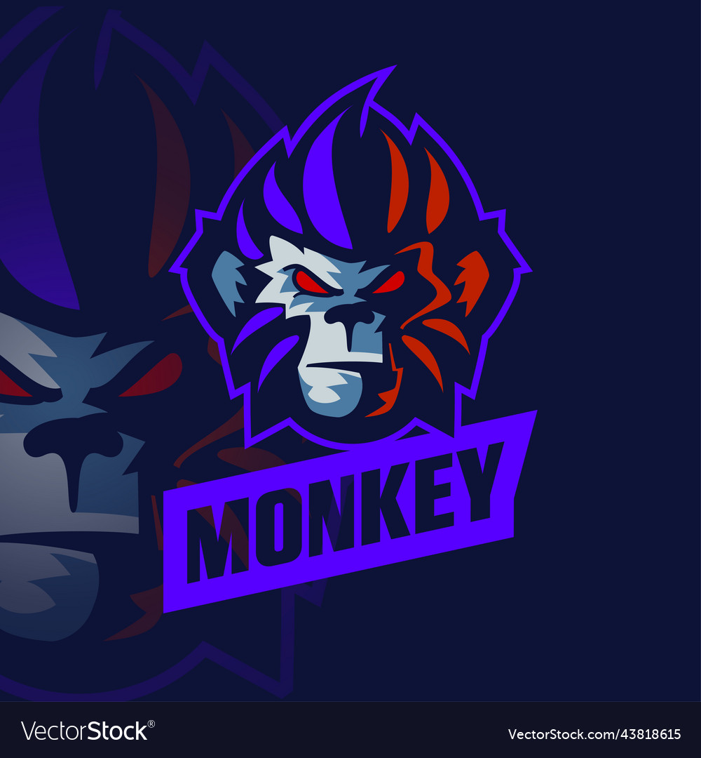 Blue red monkey esport logo Royalty Free Vector Image