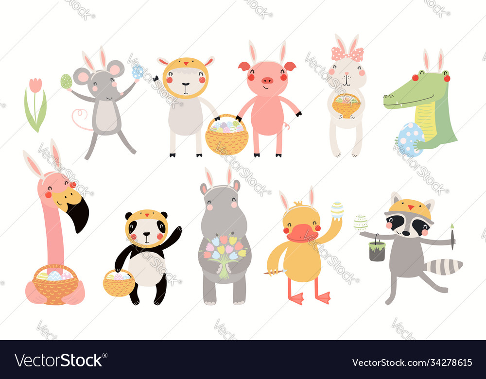 Cute easter animals set