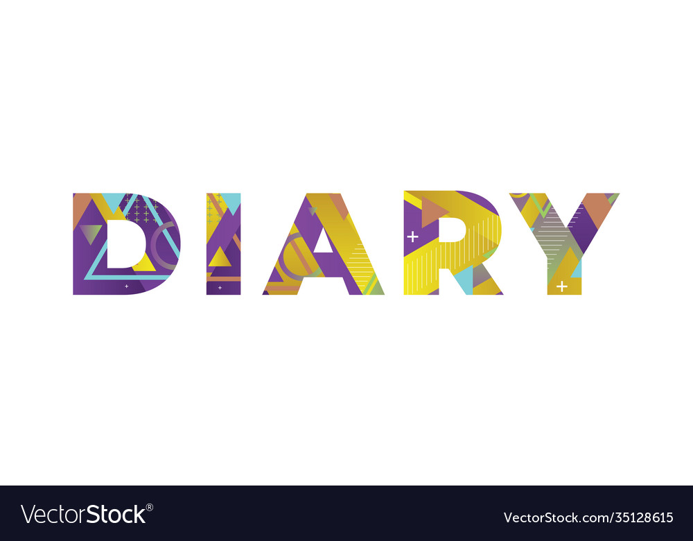 Diary concept retro colorful word art Royalty Free Vector