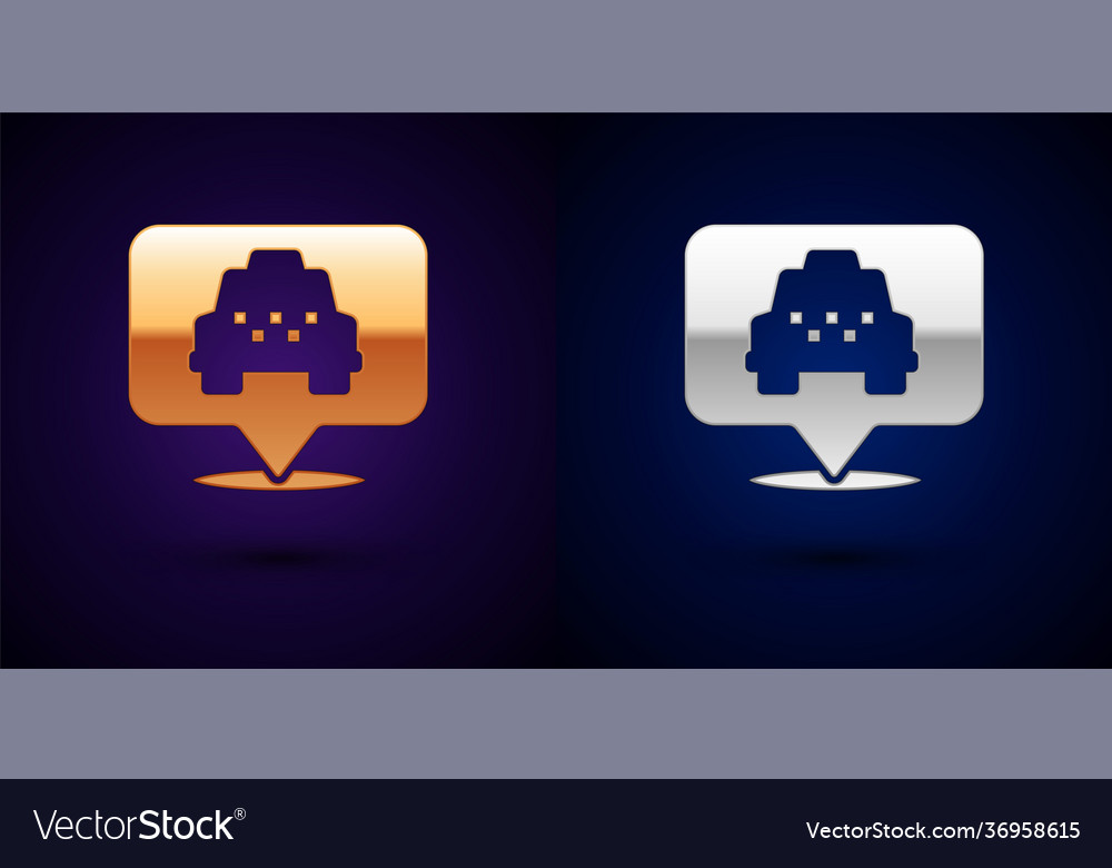 Gold and silver map pointer with taxi icon vector image Gold and silver map pointer with taxi icon