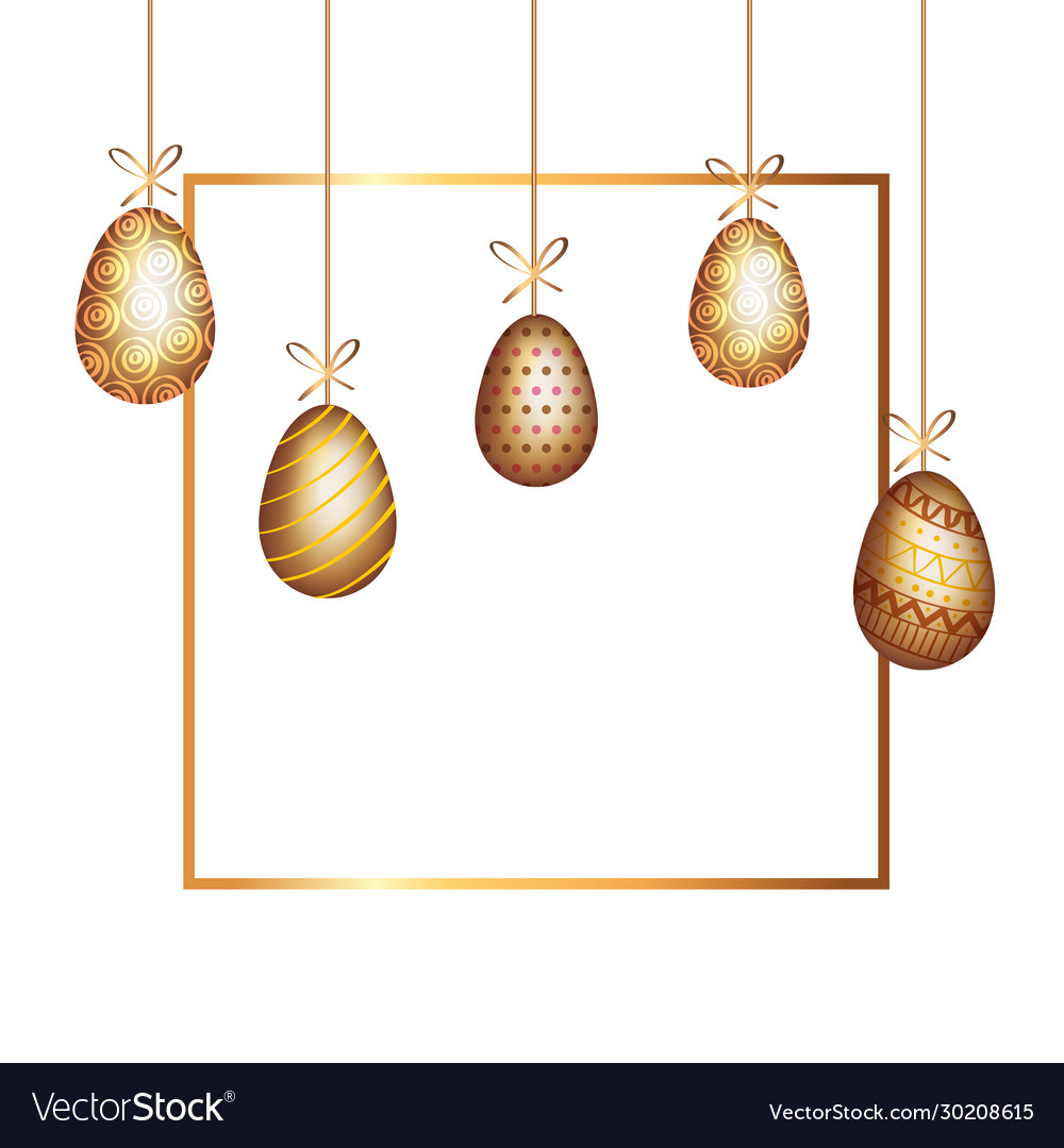 Hanging golden easter eggs Royalty Free Vector Image