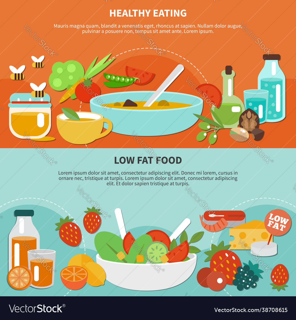 Healthy eating flat banner set Royalty Free Vector Image