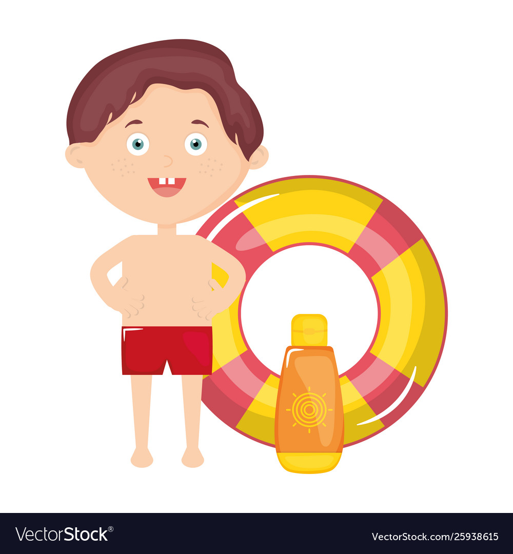 Little boy with solar blocker and float