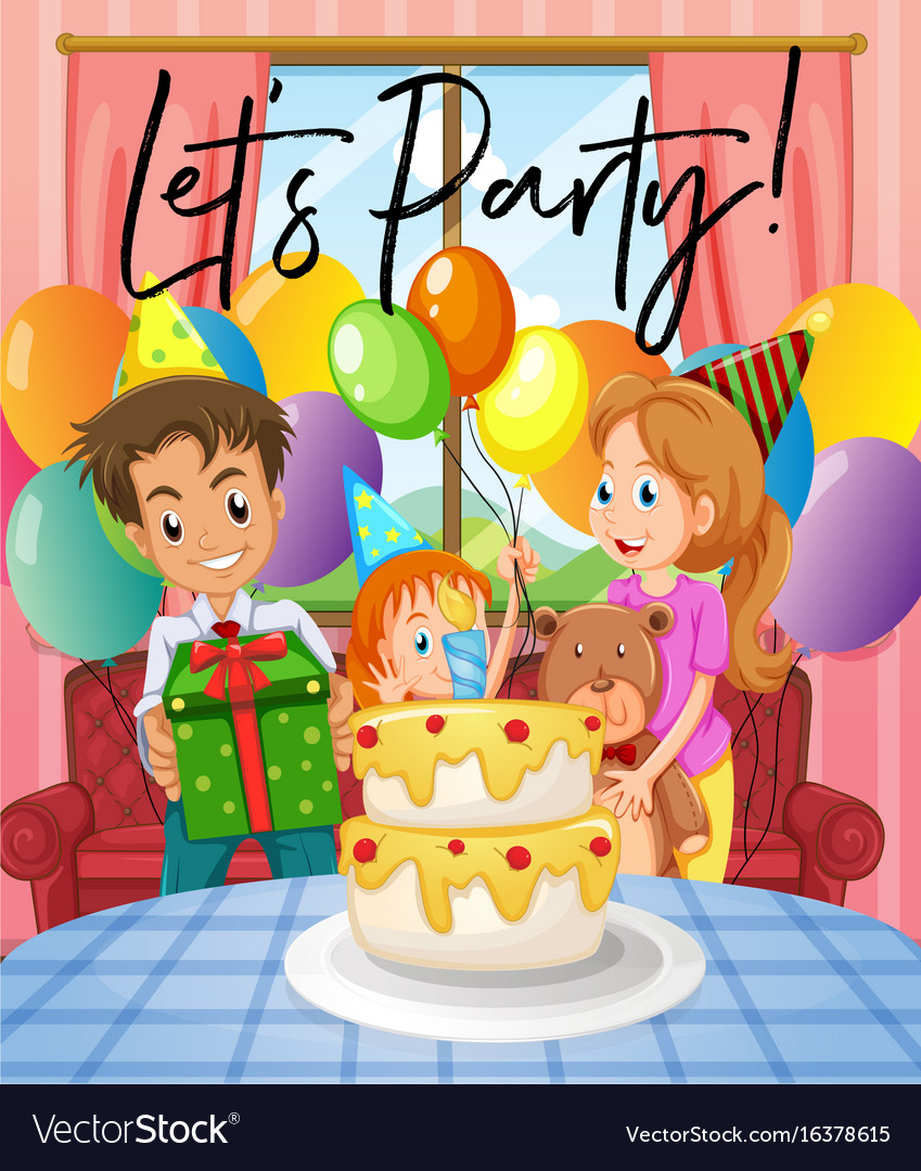 Scene with birthday party with family Royalty Free Vector