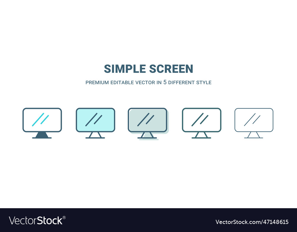 Simple screen icon in 5 different style outline vector image Simple screen icon in 5 different style outline