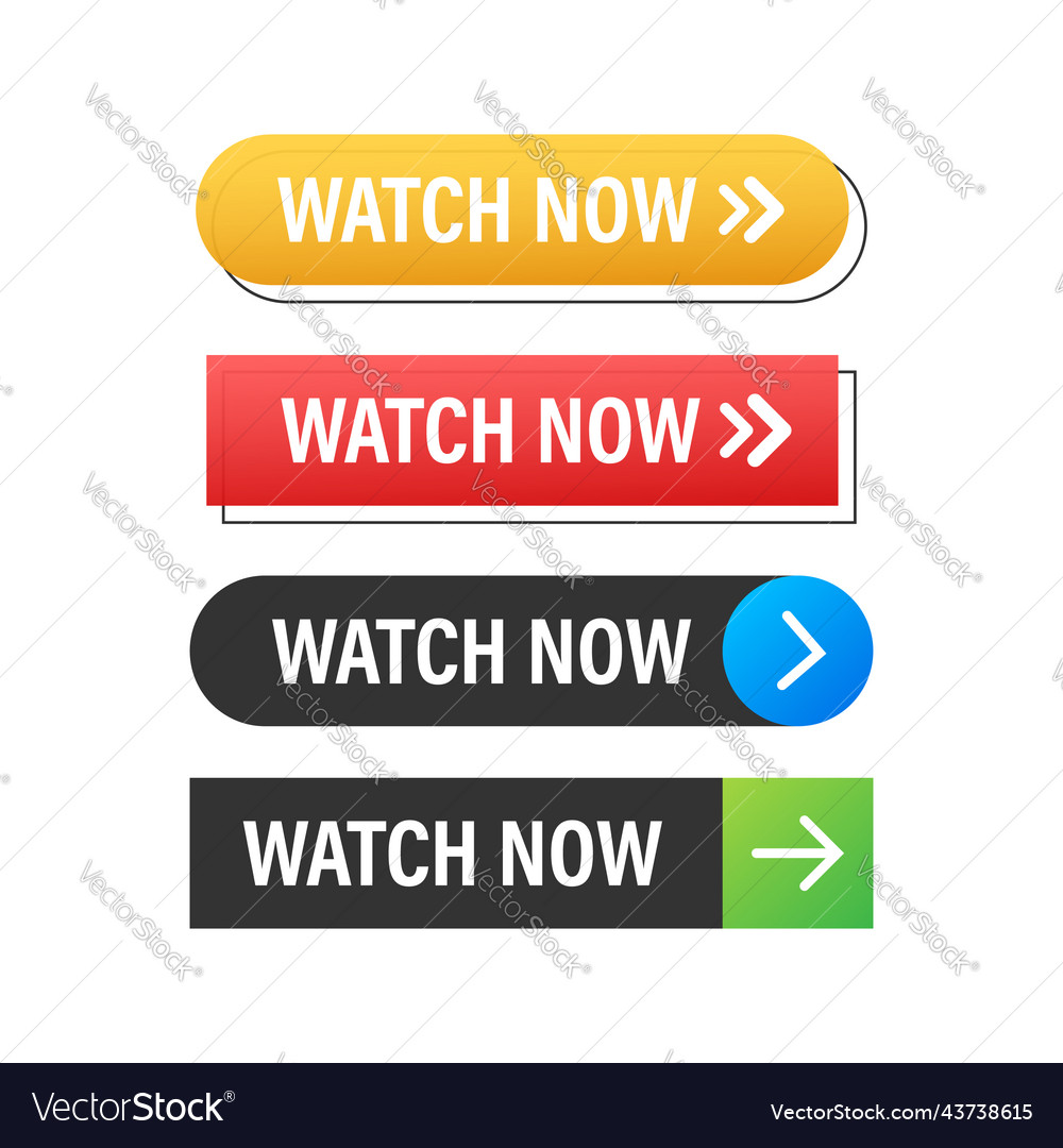 Watch now button in flat style on white background