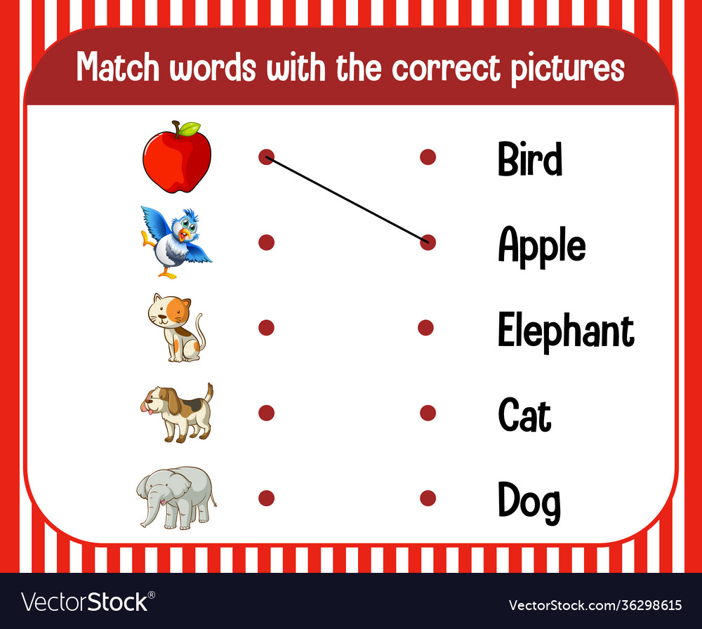 Word to picture matching worksheet for children Vector Image