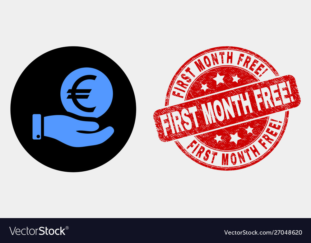 Hand offer euro coin icon and grunge first