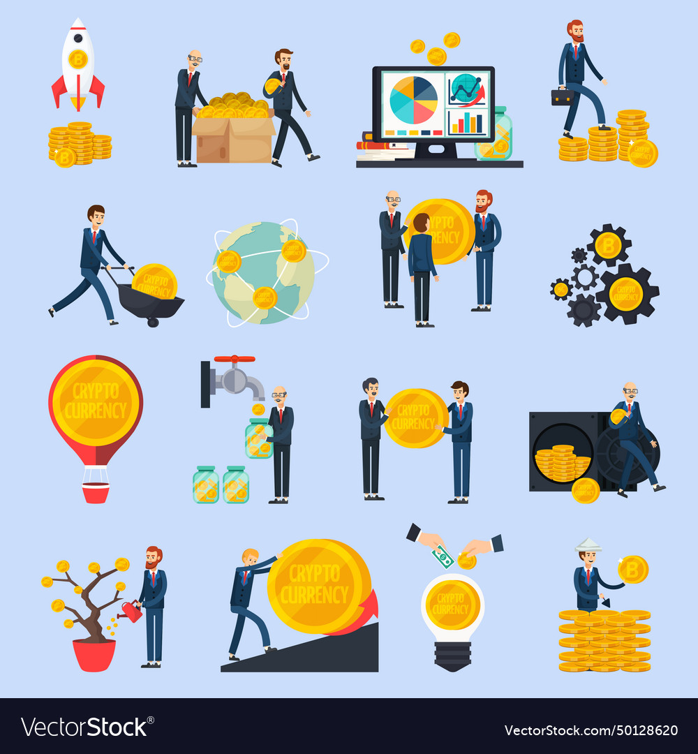 Ico blockchain concept orthogonal icons vector image Ico blockchain concept orthogonal icons