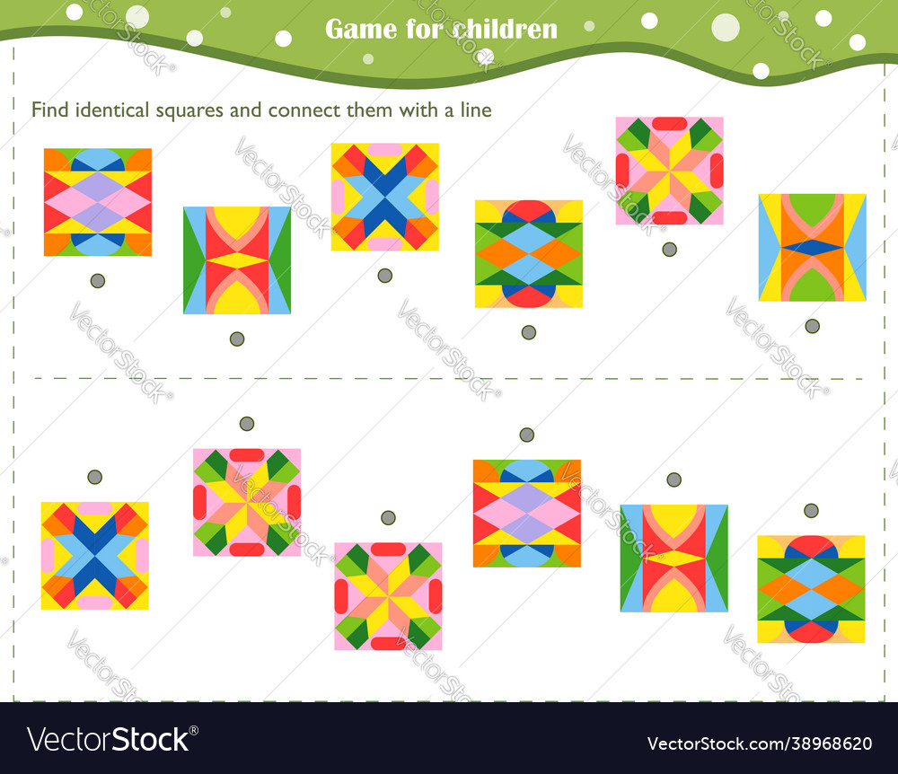 Logic game for children find identical squares Vector Image Logic game for children find identical squares