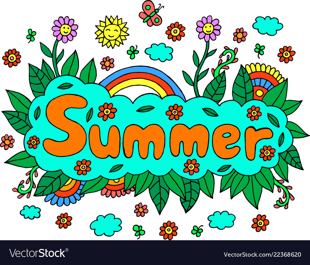 Mandala and summer word doodle lettering colorful