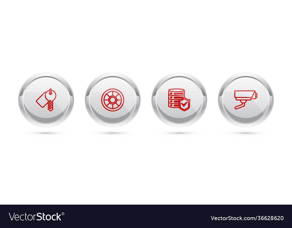 Set line marked key safe server with shield vector image Set line marked key safe server with shield