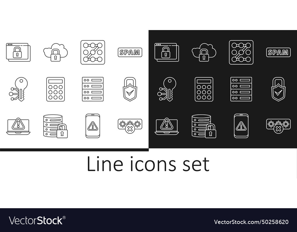 Set line password protection lock and check mark vector image Set line password protection lock and check mark