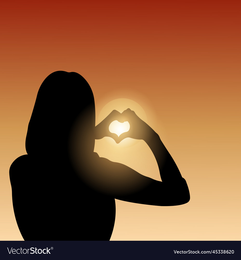 Silhouette of a girl holding hands in the shape