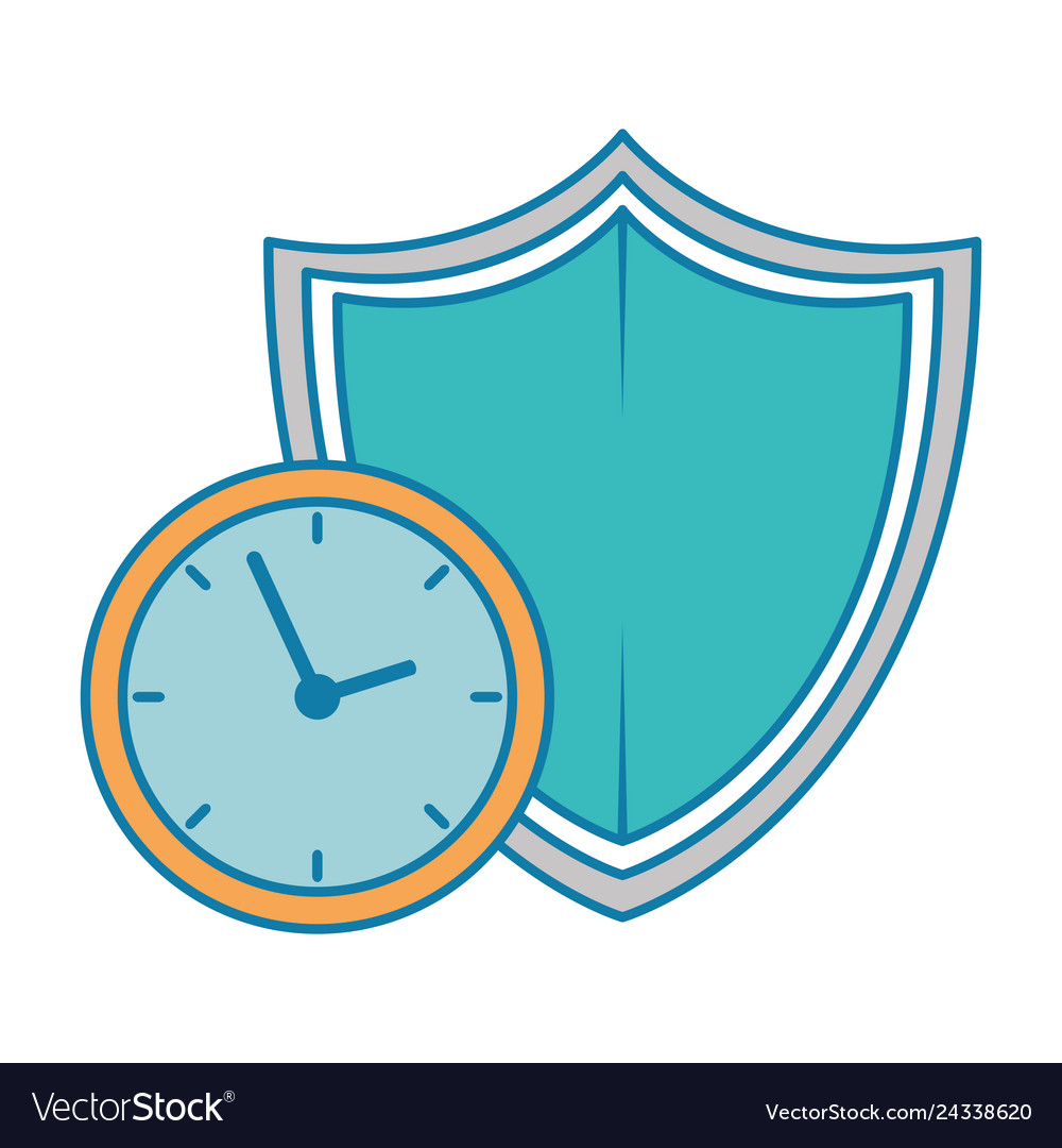 Time clock with shield vector image Time clock with shield