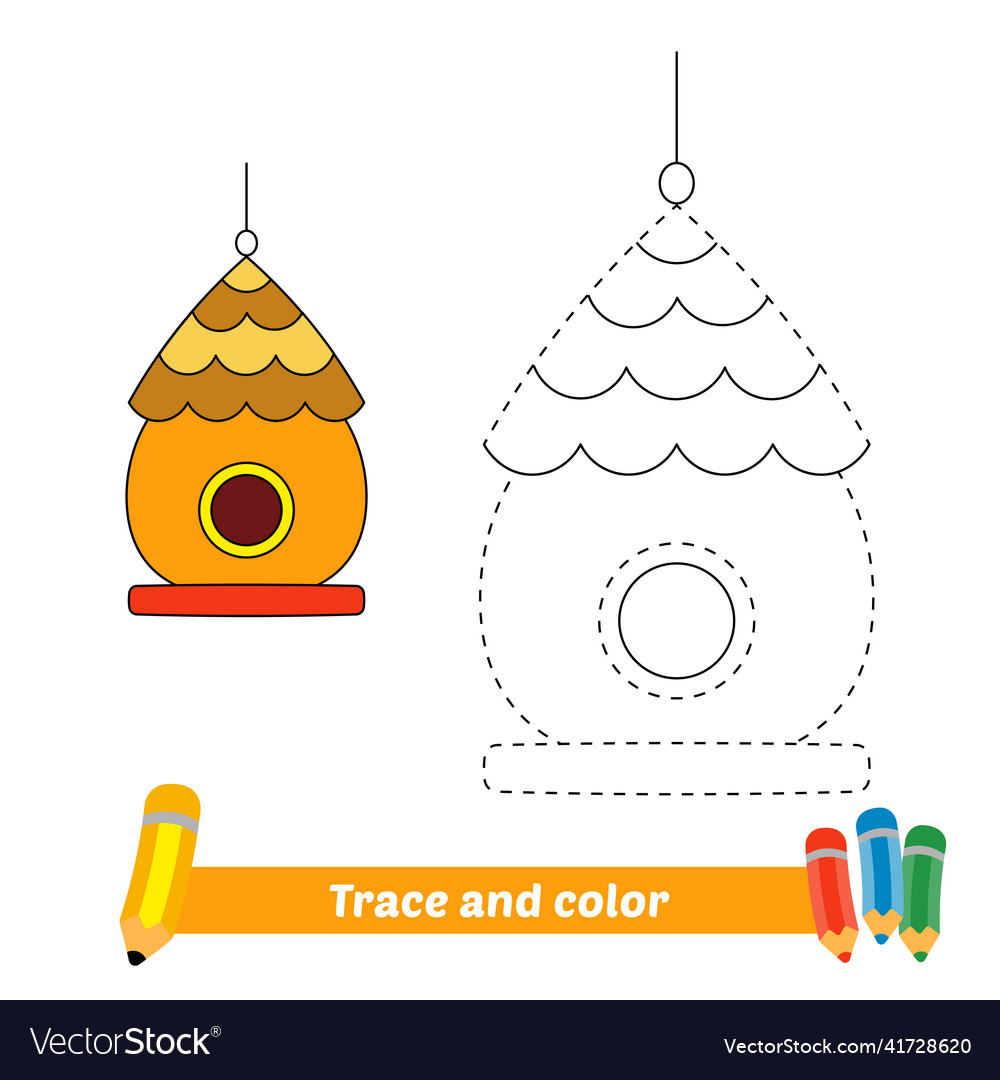 Trace and color for kids bird house