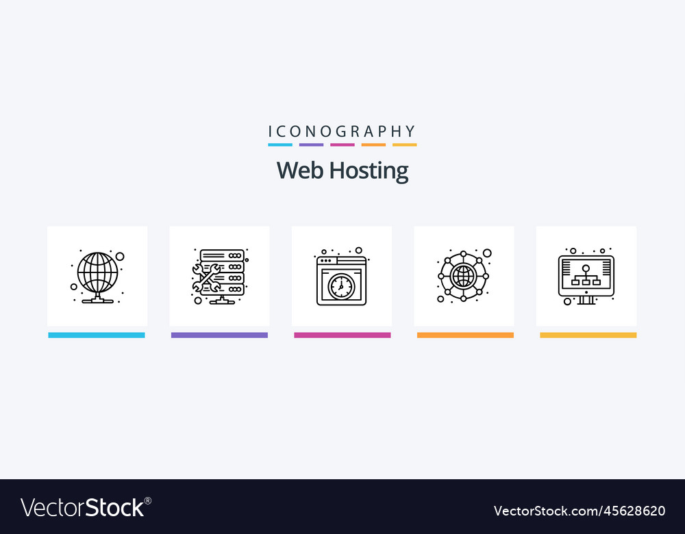 Web hosting line 5 icon pack including server