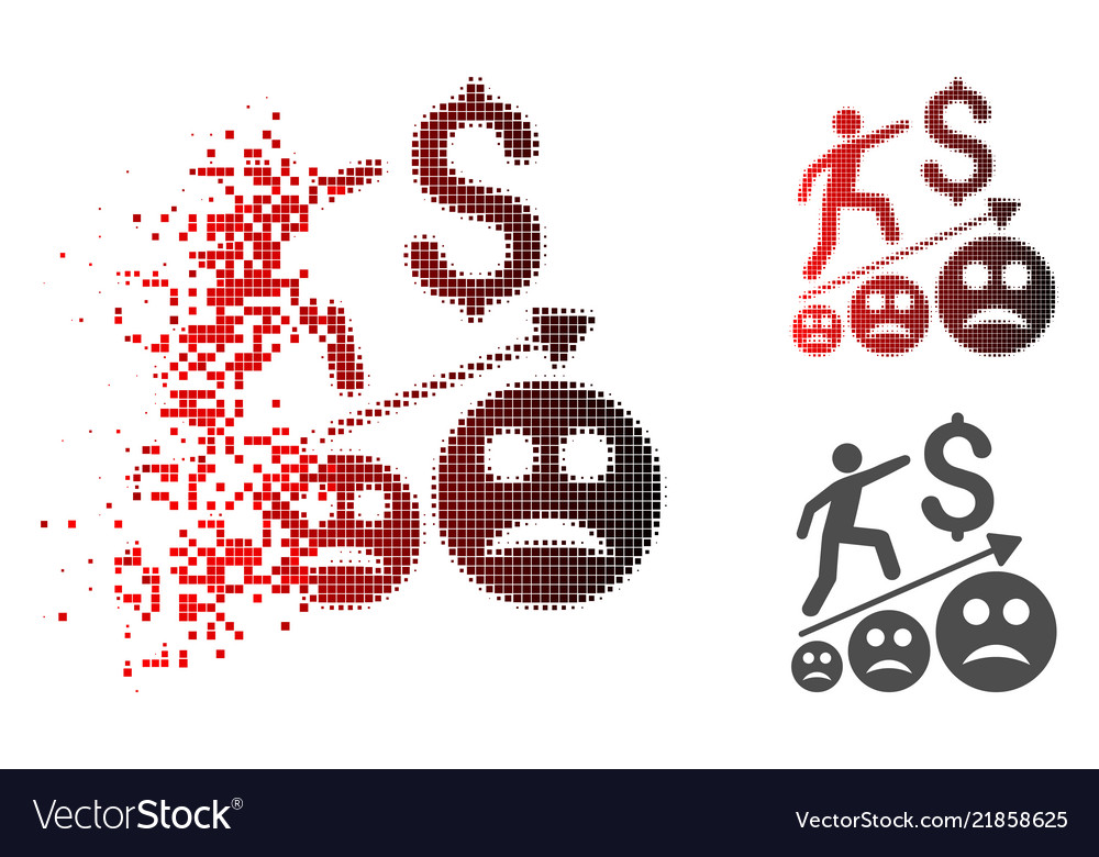 Broken pixelated halftone sad business growth icon