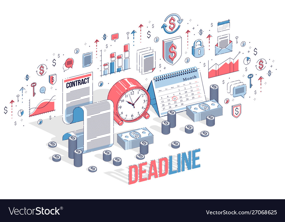 Deadline concept table clock and calendar