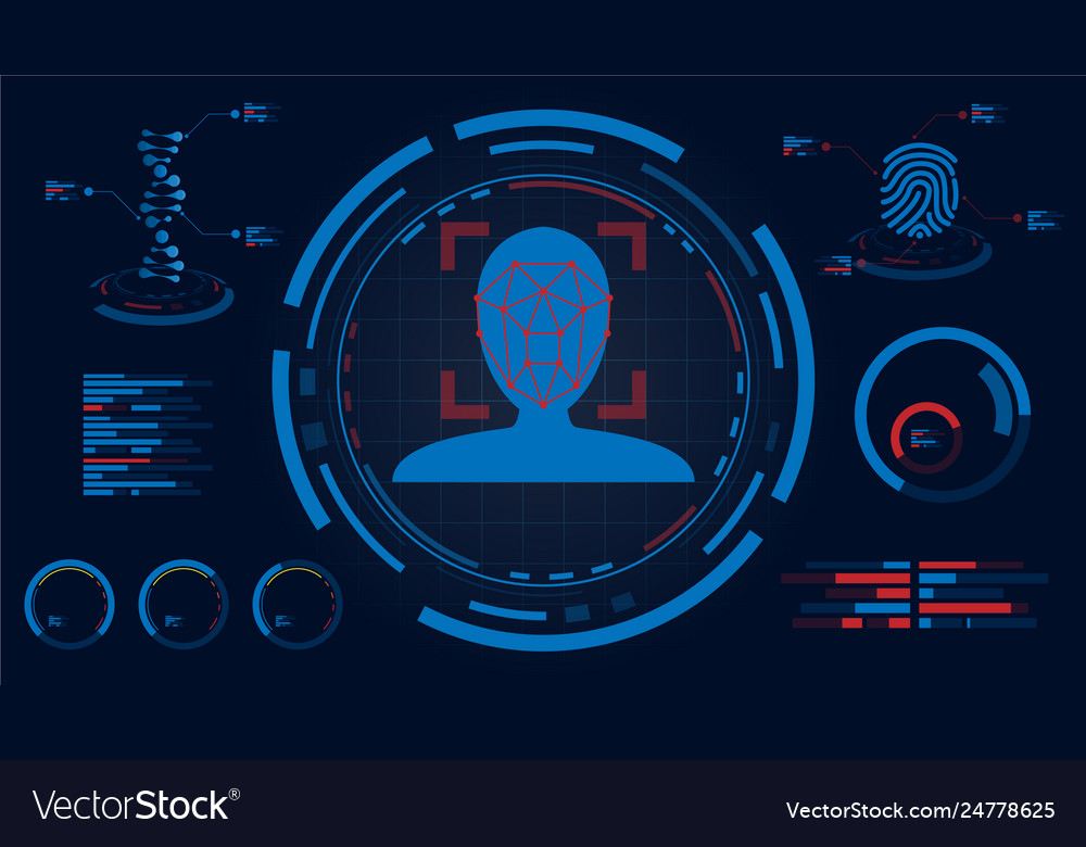 Face detection system on hud screen display vector image Face detection system on hud screen display