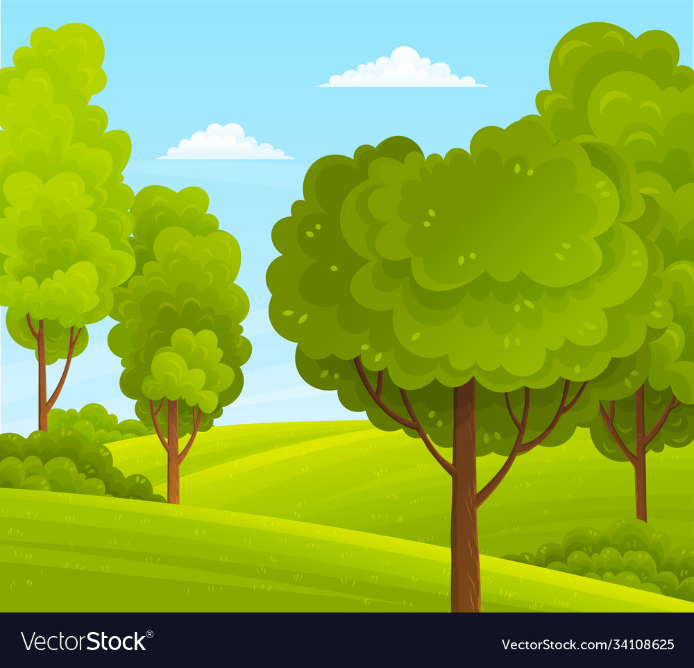 Green bright trees with a lush crown thick brown Vector Image