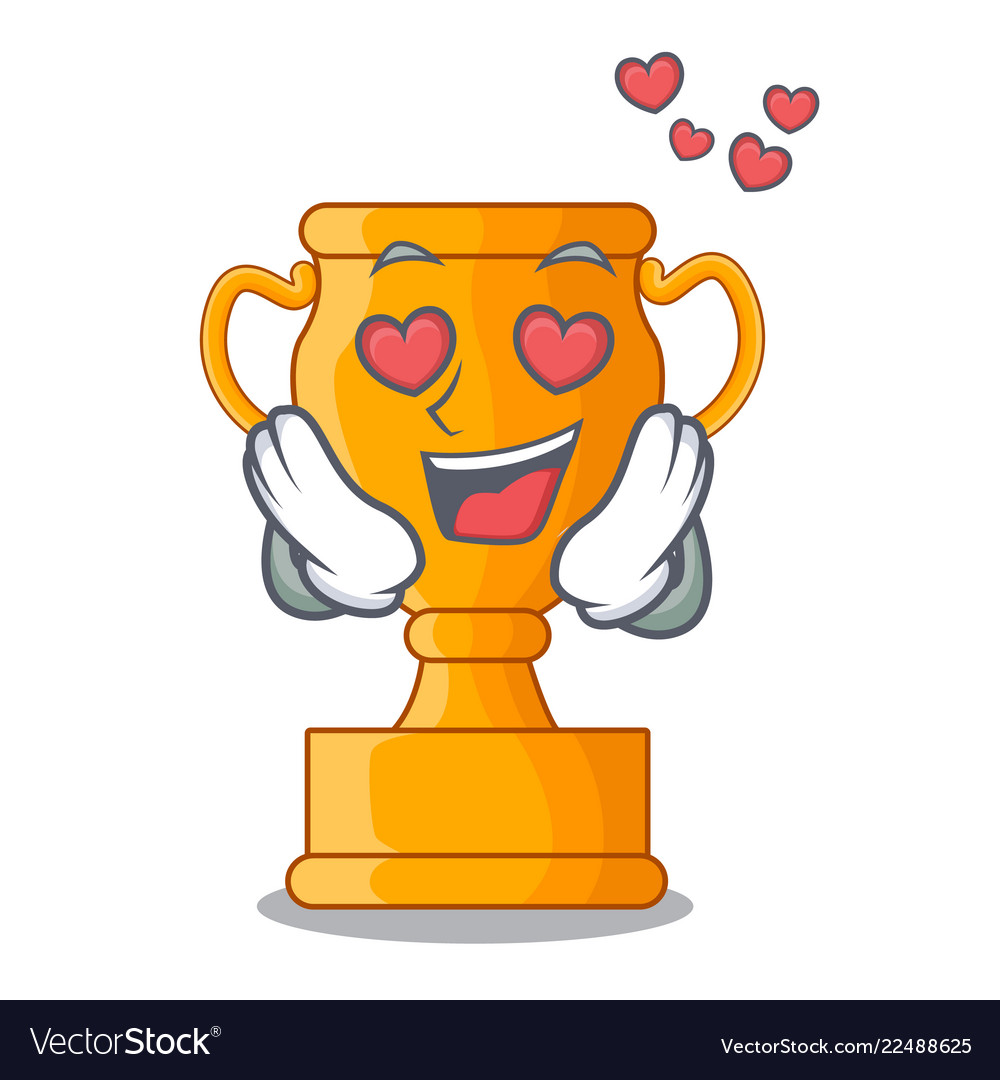 In love champion golden trophy on cartoon table