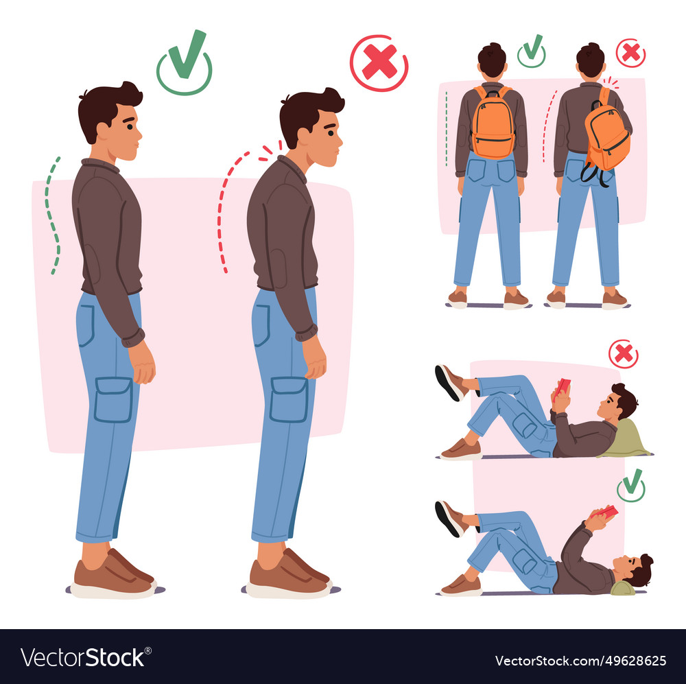Infographics with man showing proper and improper vector image Infographics with man showing proper and improper