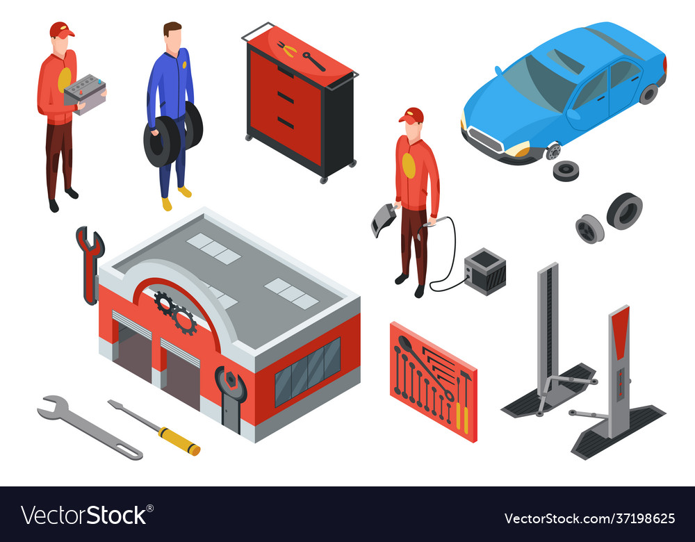 Isometric auto service car top view