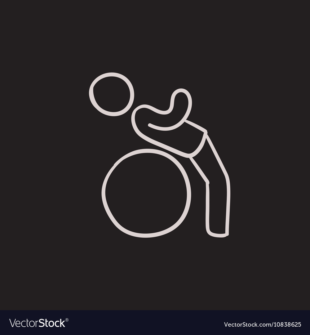 Man doing exercises lying on gym ball sketch icon