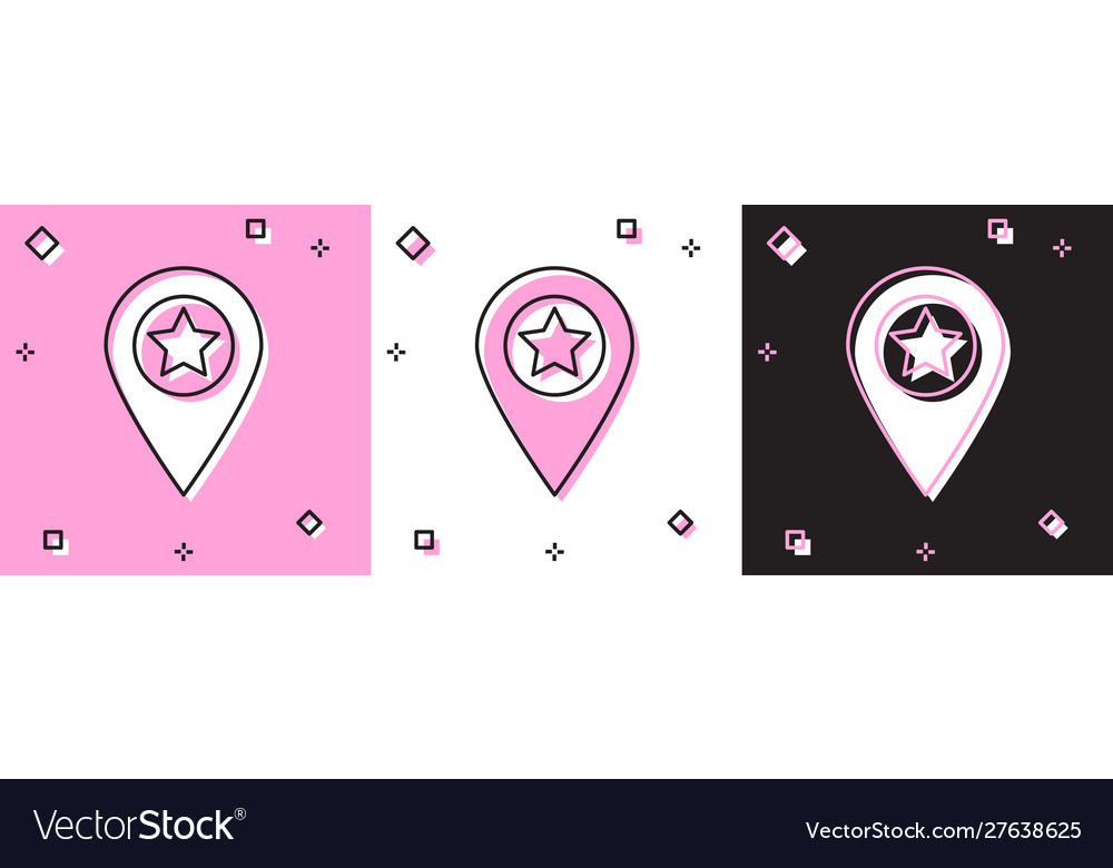 Set map pointer with star icon isolated on pink vector image Set map pointer with star icon isolated on pink