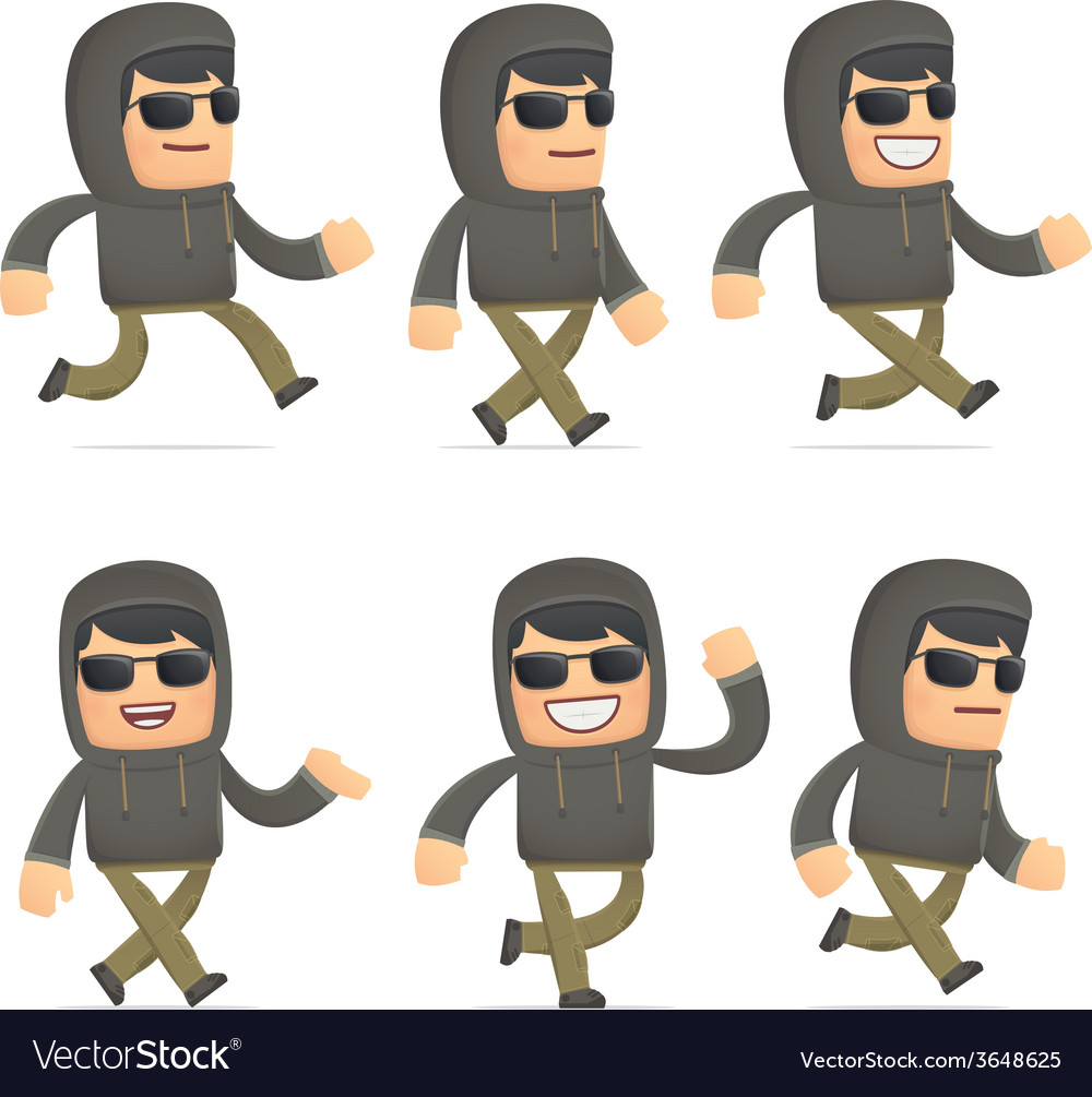 Set of hacker character in different poses