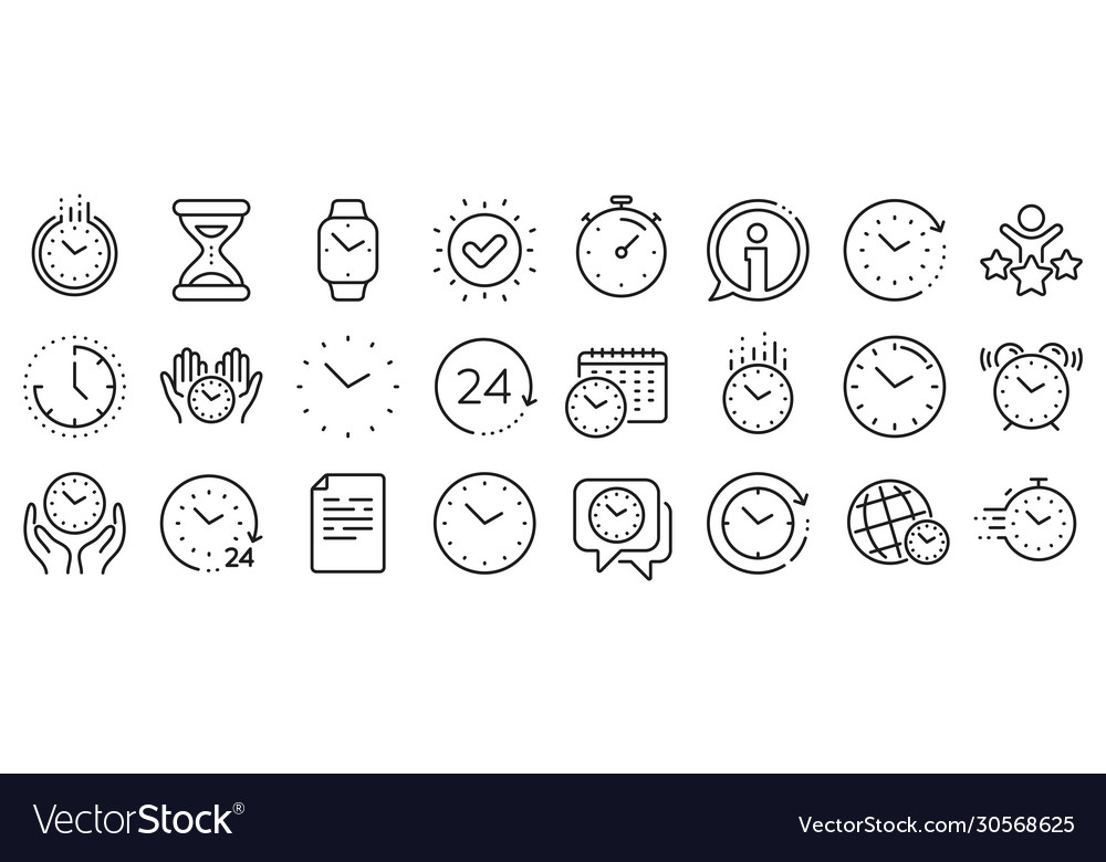 Time and clock line icons timer alarm vector image Time and clock line icons timer alarm