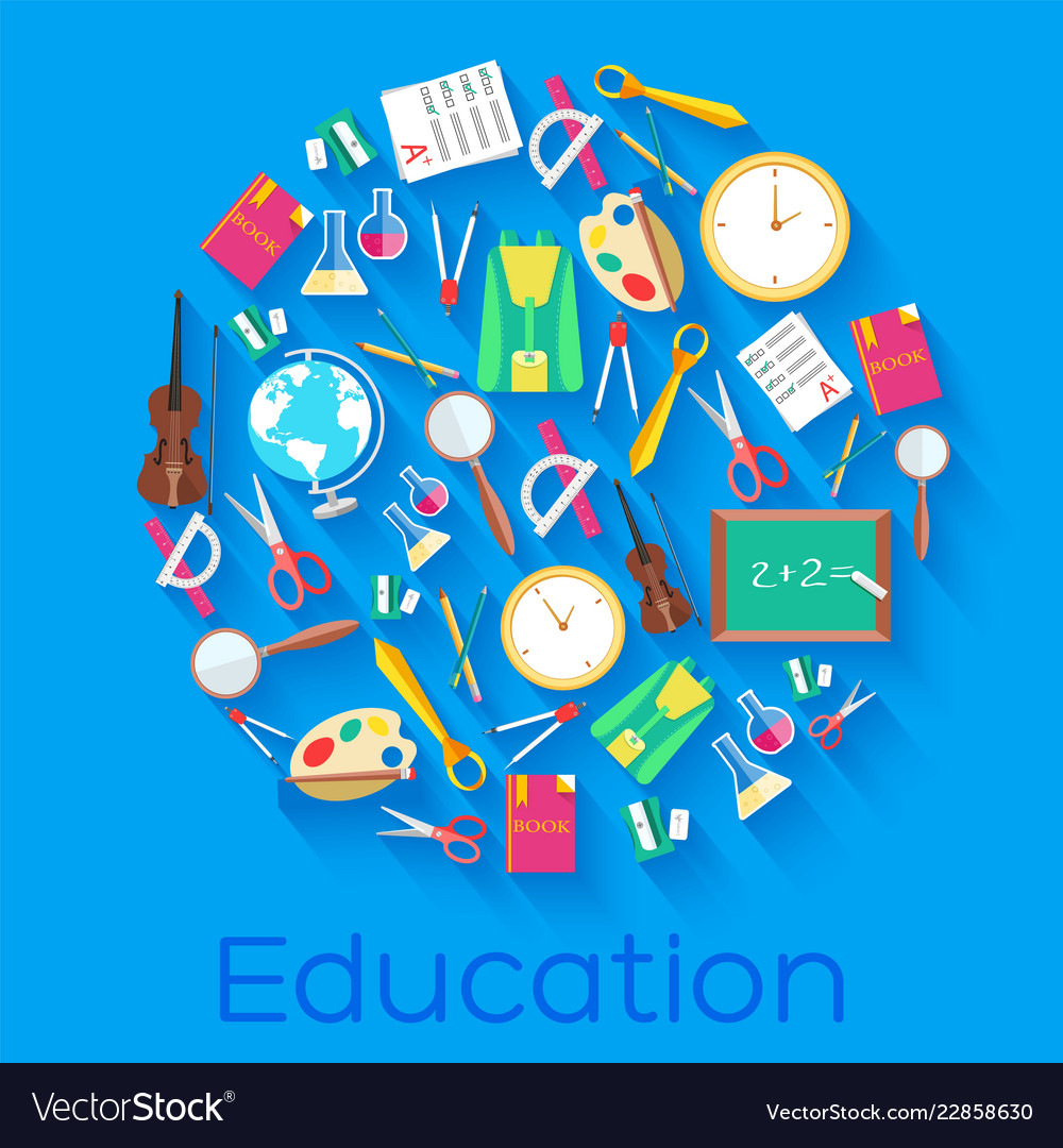 Back to school circle flat icons concept