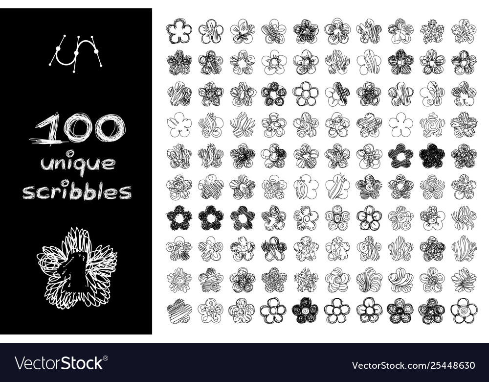 Black 100 scribbles objects set