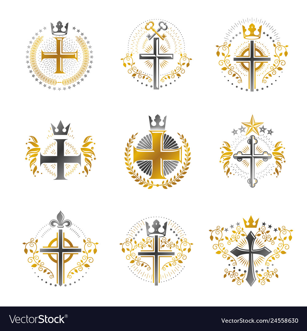 Christian crosses emblems set heraldic coat