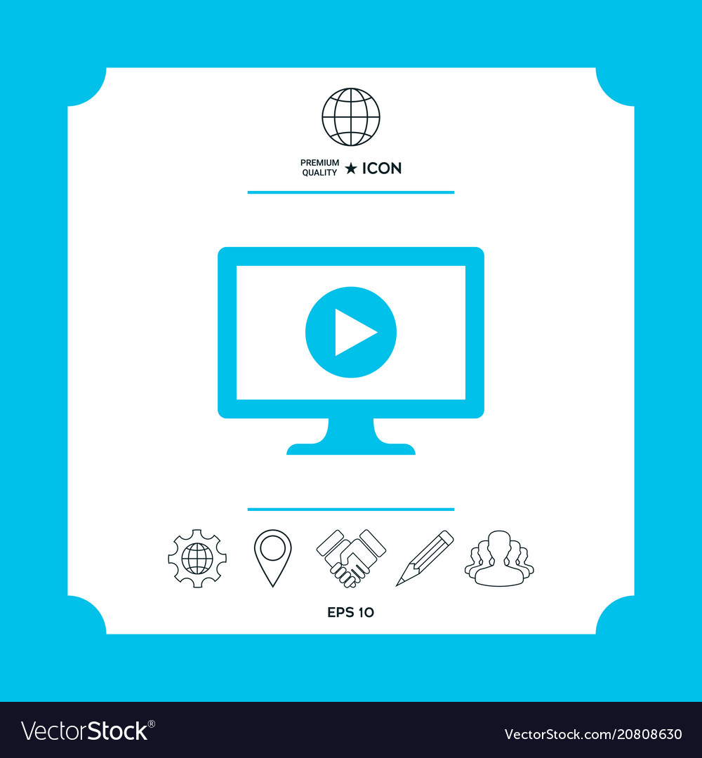 Computer with play button icon Vector Image Computer with play button icon