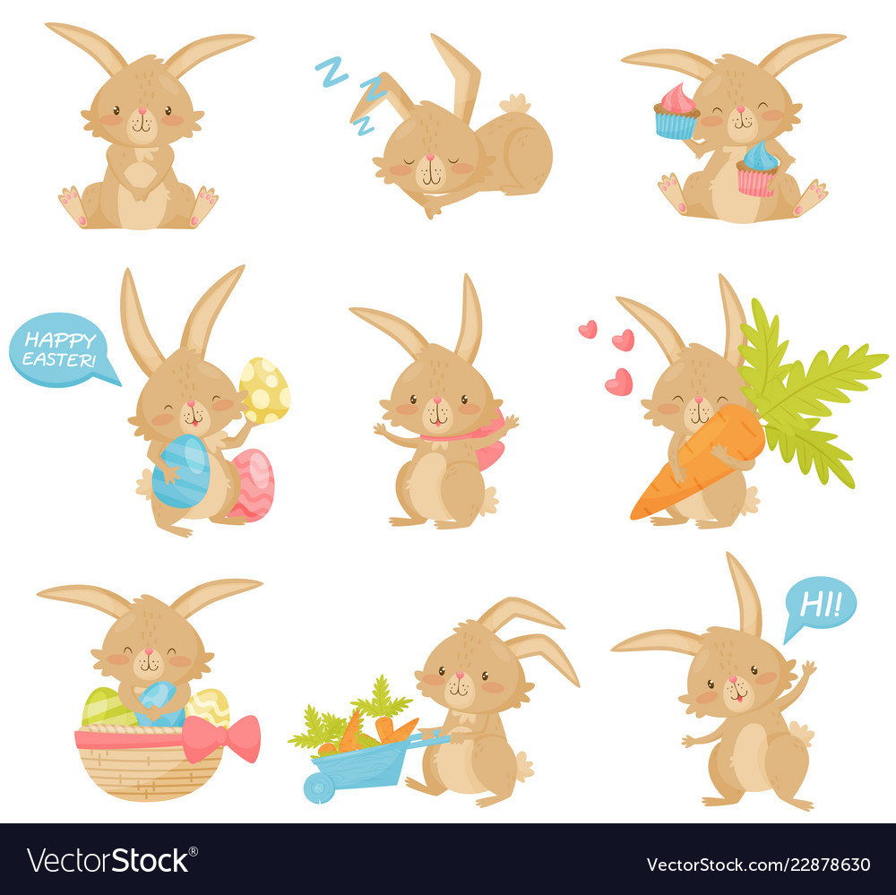 Cute Easter Rabbits Flat Set