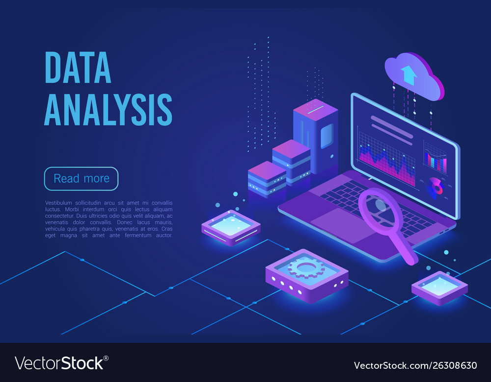 Data analysis dark neon light isometric web banner