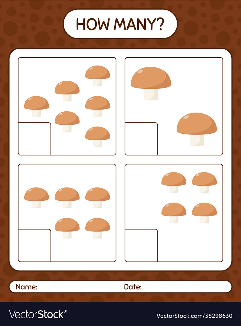 How many counting game with mushroom worksheet Vector Image How many counting game with mushroom worksheet
