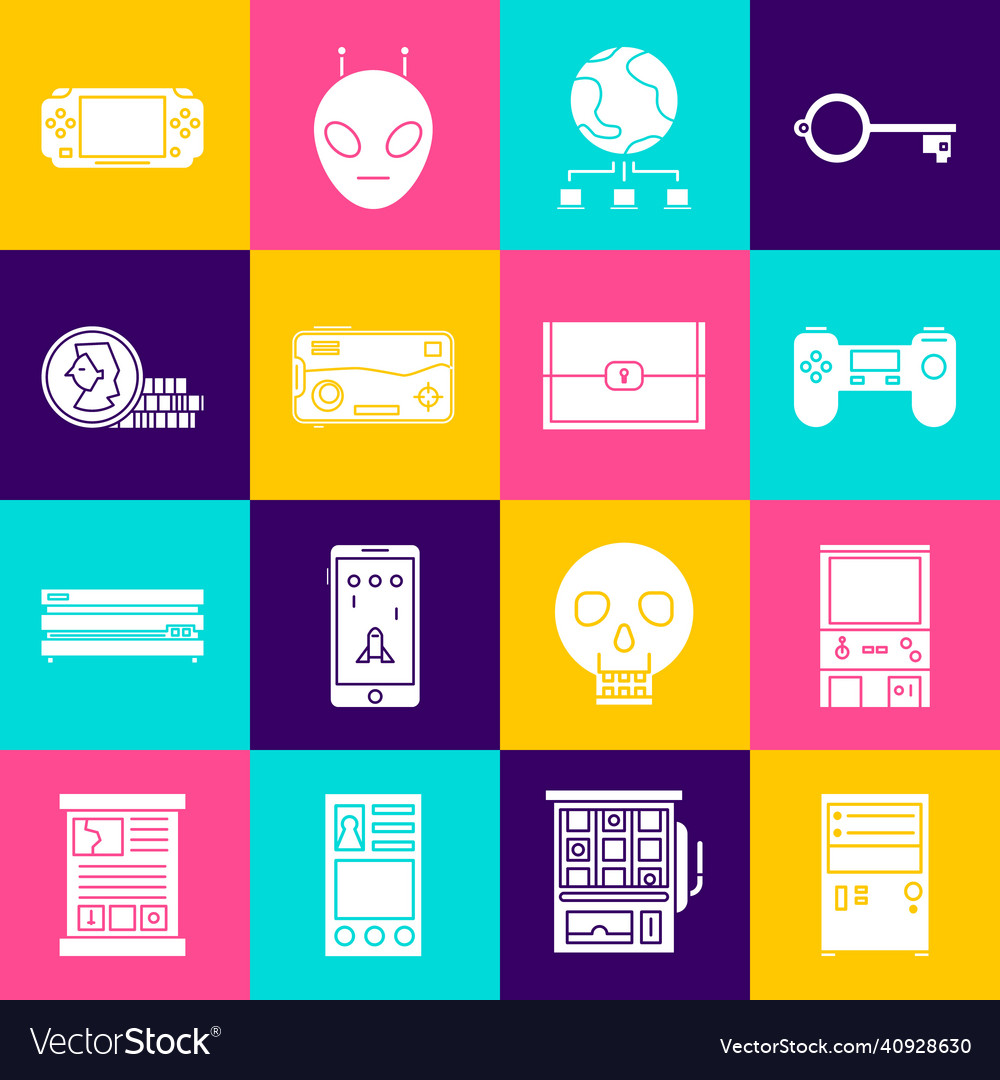 Set computer retro arcade game machine gamepad vector image Set computer retro arcade game machine gamepad